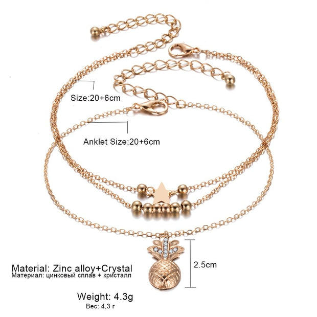 Pineapple Pendant Anklet Beads Summer Beach Foot Jewelry Fashion Style Anklet